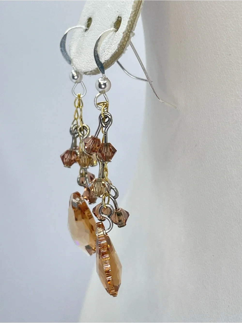 925 Sterling Swarovski Crystal Elements Champagne Dangle Statement Earrings